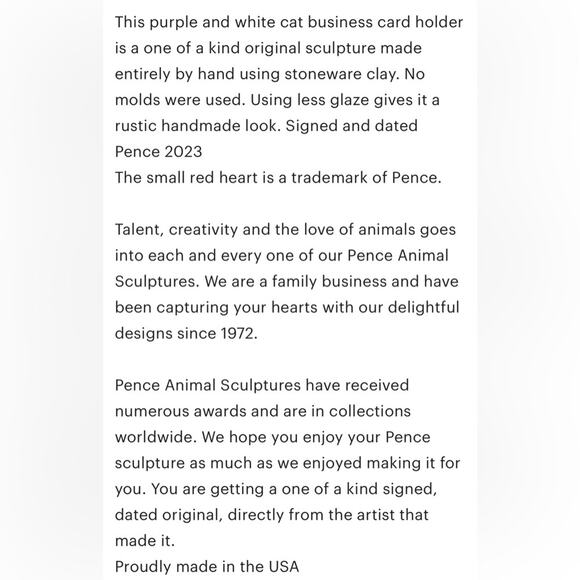 Pence Pets handmade clay cat sculpture business card holder - Picture 13 of 13